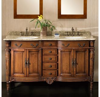60" Free Standing Vanity Set with Cabinet, Granite Vanity Top, Two Undermount Sinks and Widespread Faucet Holes