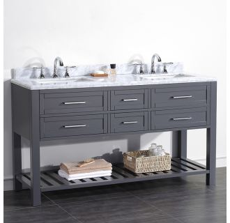 60" Free-Standing Vanity Set with Cabinet, Marble Vanity Top and Two Undermount Sinks - for Widespread Faucets