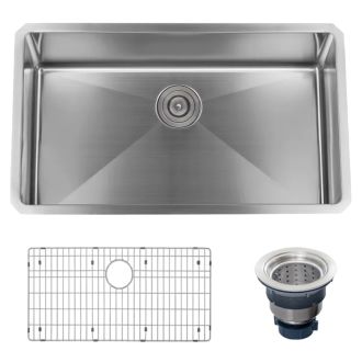 30" Undermount Single Basin Kitchen Sink - Drain Assembly and Fitted Basin Rack Included Free