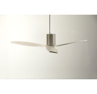 A thumbnail of the Modern Fan Co. LeatherLuxe Gloss White finish and Ivory Leather sleeve and Whitewash blades closeup 2