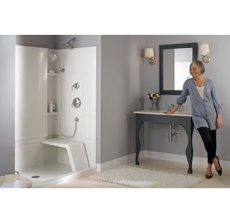 Sterling 72290103 0 White 60 x 36 Complete Seated Shower with Grab Bars from the Accord Series FaucetDirect