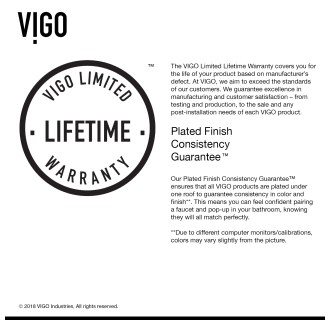A thumbnail of the Vigo VG01009 Warranty Info