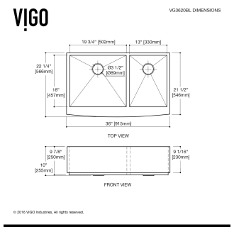 A thumbnail of the Vigo VG3620BLK1 Vigo-VG3620BLK1-Line Drawing