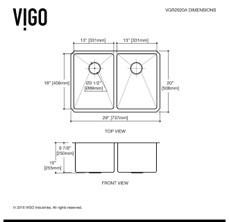 A thumbnail of the Vigo VGR2920AK1 Vigo-VGR2920AK1-Line Drawing