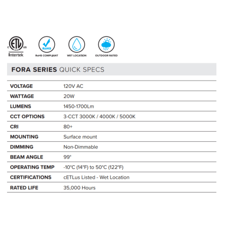 A large image of the American Lighting FL2-3CCT Fora Security Light Specifications