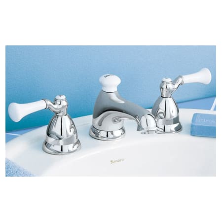 American Standard 2881 002 Chrome Double Handle Widespread Lavatory Faucet With Porcelain Lever Handles From The Series Faucetdirect Com - American Standard Bathroom Sink Widespread Faucets