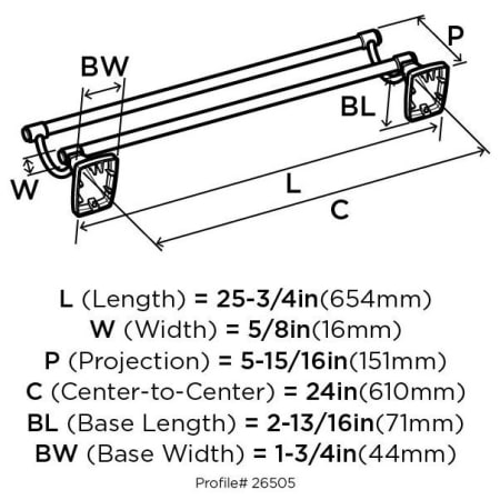 A large image of the Amerock BH26505 Dimensions