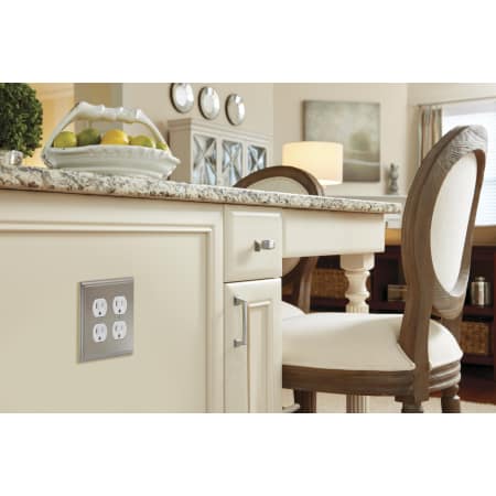 A large image of the Amerock BP36523 Amerock-BP36523-Satin Nickel on White Cabinets