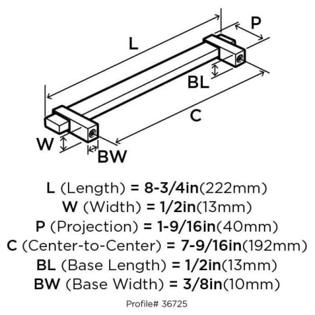 A large image of the Amerock BP36725 Dimensions