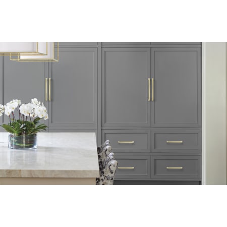 A large image of the Amerock BP55279 Amerock-BP55279-Golden Champagne on Gray Cabinets