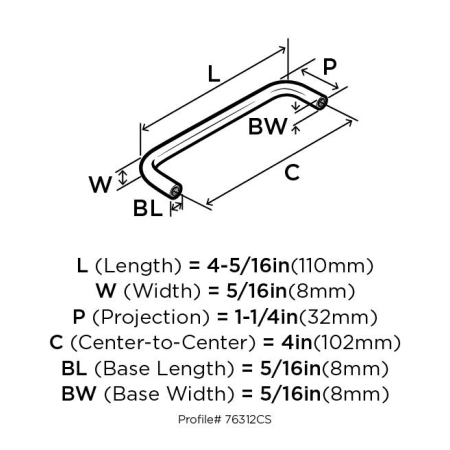 A large image of the Amerock BP76312CS Amerock-BP76312CS-Dimensions of Back View