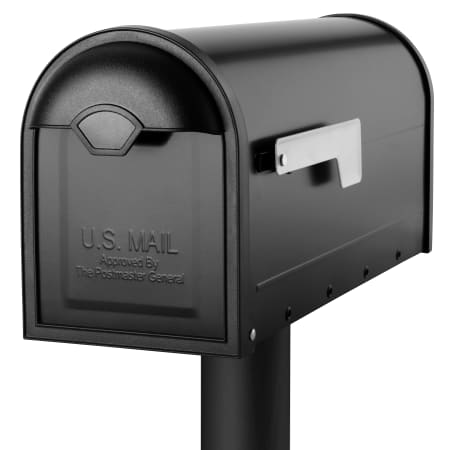 A large image of the Architectural Mailboxes 8830-10 Architectural Mailboxes-8830-10-Angle View on Post in Black Finish