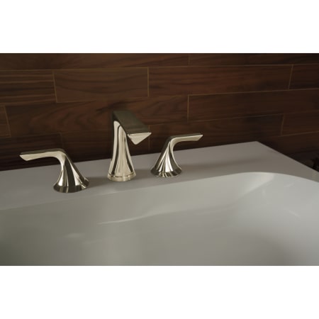 A large image of the Brizo 65350LF Brizo-65350LF-Installed Faucet in Brilliance Polished Nickel
