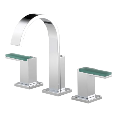 A large image of the Brizo 65380LF-LHP Brizo-65380LF-LHP-Faucet in Chrome with Green Glass Insert Lever Handles