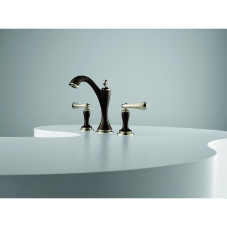 A large image of the Brizo 65385LF-LHP Brizo-65385LF-LHP-Installed Faucet in Cocoa Bronze/Polished Nickel