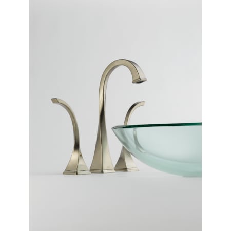 A large image of the Brizo 65430LF Brizo-65430LF-Installed Faucet in Brilliance Brushed Nickel