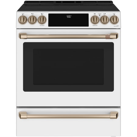 A large image of the Cafe CHS900PM Matte White / Brushed Bronze