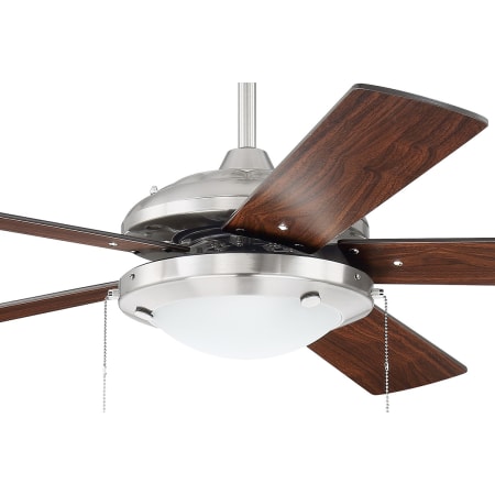 A large image of the Craftmade NIK525 Brushed Polished Nickel shown with Walnut Side of Blades