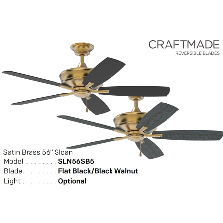 A large image of the Craftmade SLN565 Satin Brass Reversible Blade Options