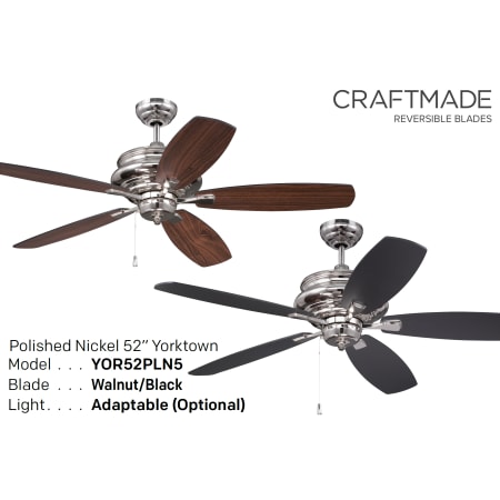 A large image of the Craftmade YOR525 Polished Nickel Reversible Blade Options