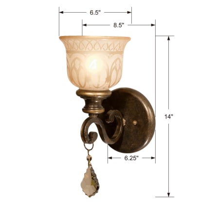 A large image of the Crystorama Lighting Group 7501-GT-MWP Dimensional Drawing