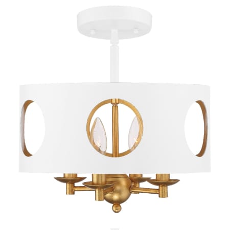 A large image of the Crystorama Lighting Group ODE-700_CEILING Matte White / Antique Gold