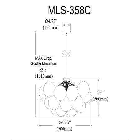 A large image of the Dainolite MLS-358C-FR Dimensional Diagram