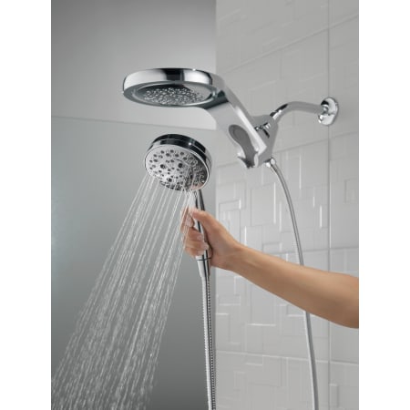 shower head delta hydrorain heads dual handheld setting showering universal faucet hand pn25 bathroom h2okinetic okinetic showers rb25 technology