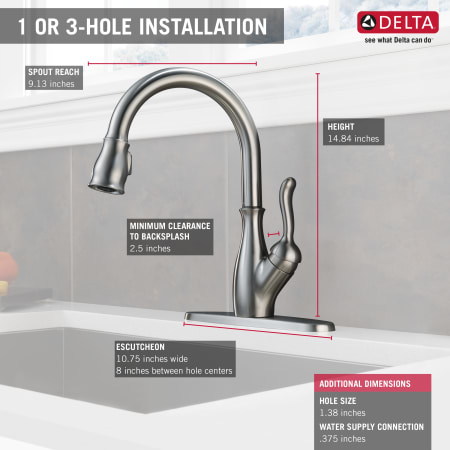 Delta 9178-SP-DST SpotShield Stainless Leland Pull-Down Kitchen Faucet with Magnetic Docking ...