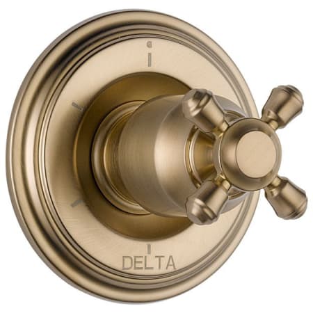 A large image of the Delta T11997-LHP Champagne Bronze Finish with Metal Cross Handle