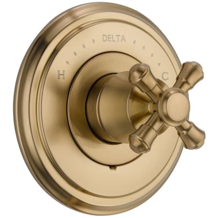 A large image of the Delta T14097-LHP Champagne Bronze Finish with Metal Cross Handle