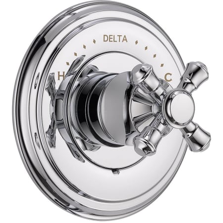A large image of the Delta T14097-LHP Chrome Finish with Metal Cross Handle