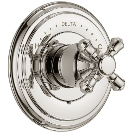 A large image of the Delta T14097-LHP Polished Nickel Finish with Metal Cross Handle