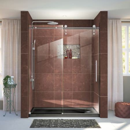 A large image of the DreamLine DL-6626R Brushed Stainless Steel with Black Base