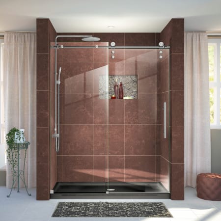 A large image of the DreamLine DL-6628C Brushed Stainless Steel with Black Base