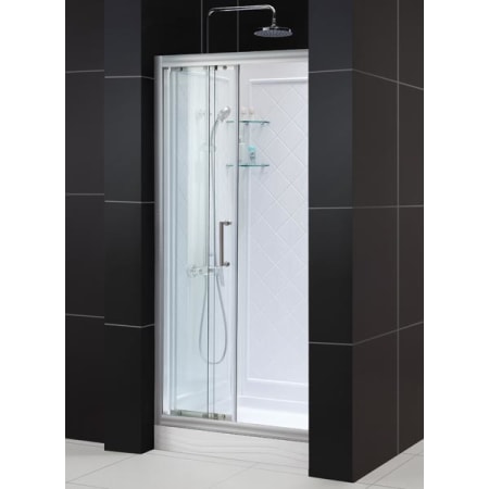 A large image of the DreamLine SHBW-1434743 Alternate Image with Shower Doors