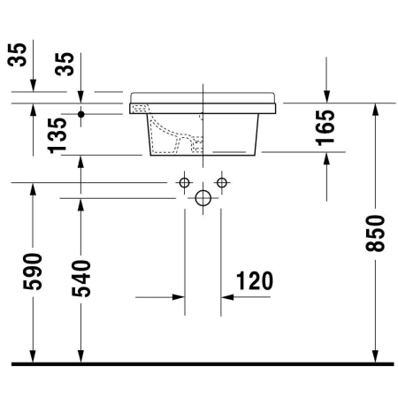 A large image of the Duravit 030348 Technical Drawing 2
