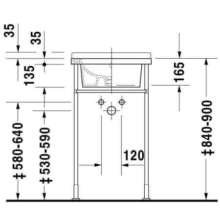 A large image of the Duravit 030348 Technical Drawing 2