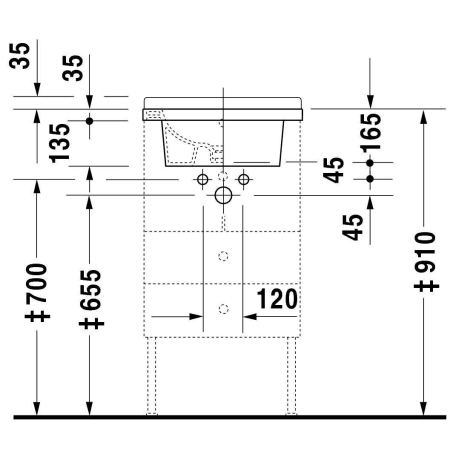A large image of the Duravit 030348 Technical Drawing 3