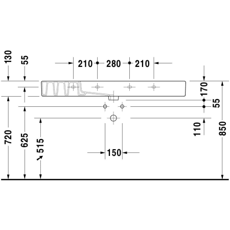 A large image of the Duravit 032912 Technical Drawing 2