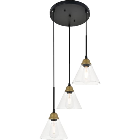 A large image of the Elegant Lighting LD4017D18 Brass / Black / Clear