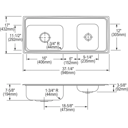 A large image of the Elkay DRKRQ3717R4 Elkay-DRKRQ3717R4-Specification Image