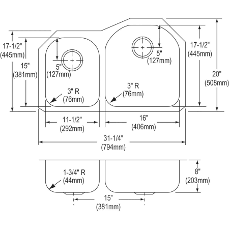 A large image of the Elkay DXUH3119L Elkay-DXUH3119L-Specification Image