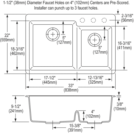 A large image of the Elkay ELGLBO3322 Elkay-ELGLBO3322-Specification Image