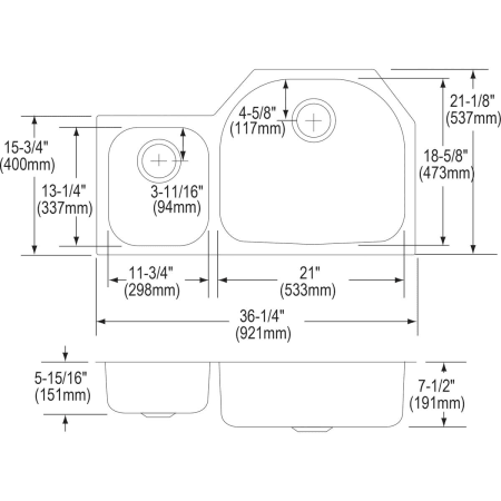 A large image of the Elkay ELUH3621LDBG Elkay-ELUH3621LDBG-Specification Image