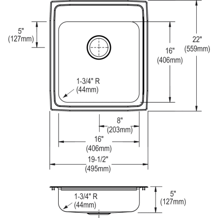 A large image of the Elkay LRAD202250-CU Elkay-LRAD202250-CU-Specification Image