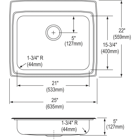 A large image of the Elkay LRAD252250MR2 Elkay-LRAD252250MR2-Specification Image