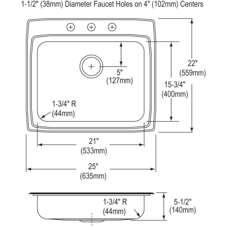 A large image of the Elkay LRAD252255C Elkay-LRAD252255C-Specification Image