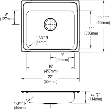 A large image of the Elkay LRADQ221945 Elkay-LRADQ221945-Specification Image