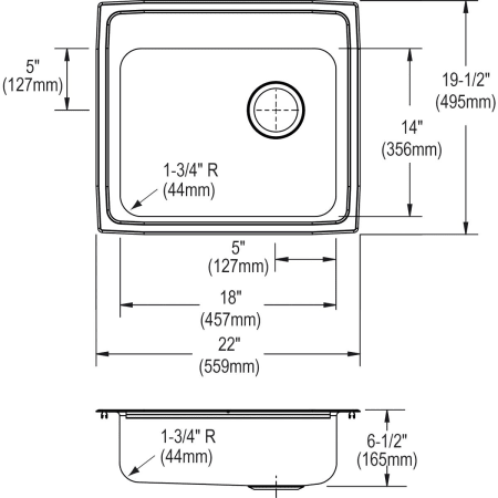 A large image of the Elkay LRADQ221965R Elkay-LRADQ221965R-Specification Image